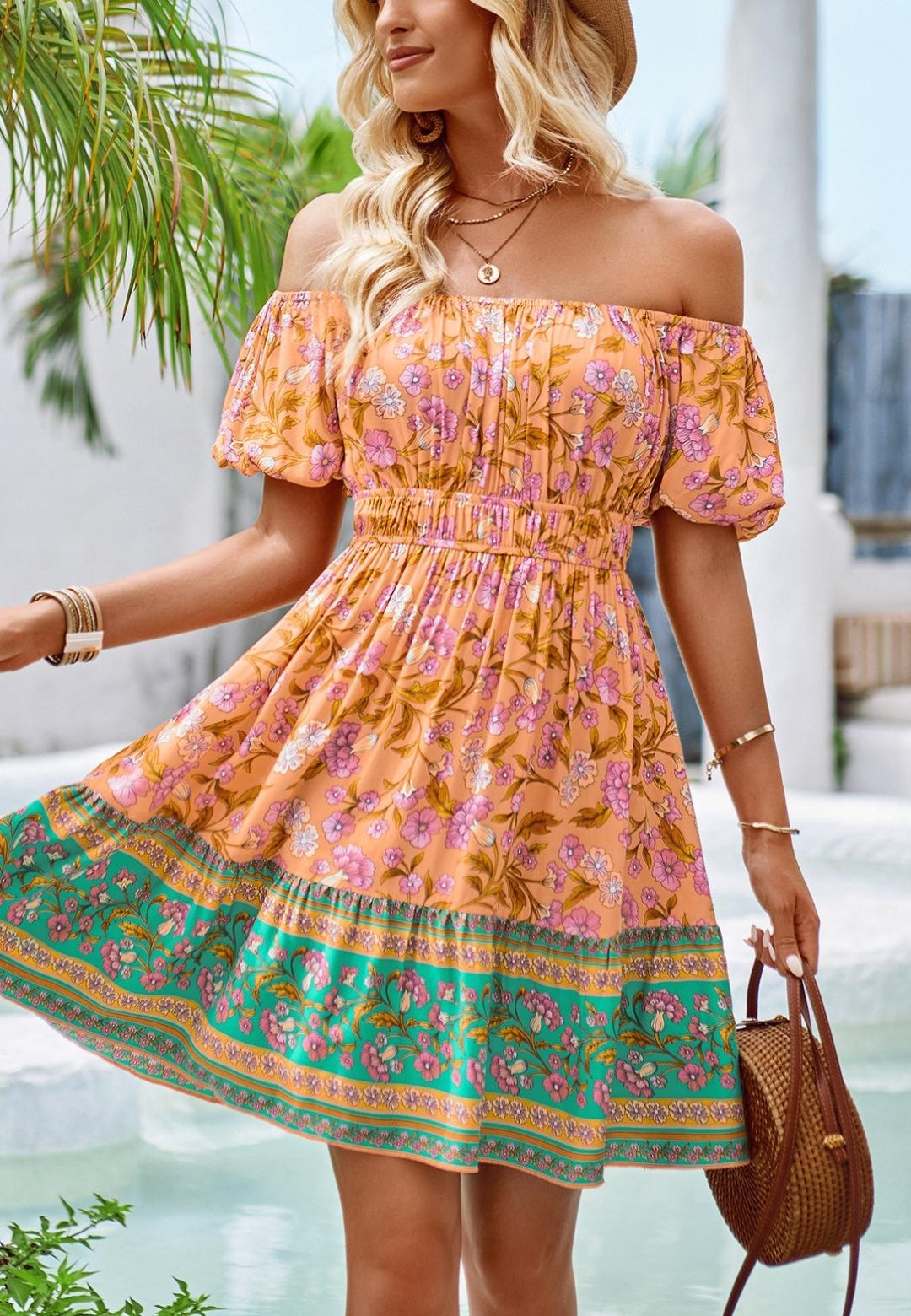 Off-Shoulder Floral Boho Dress