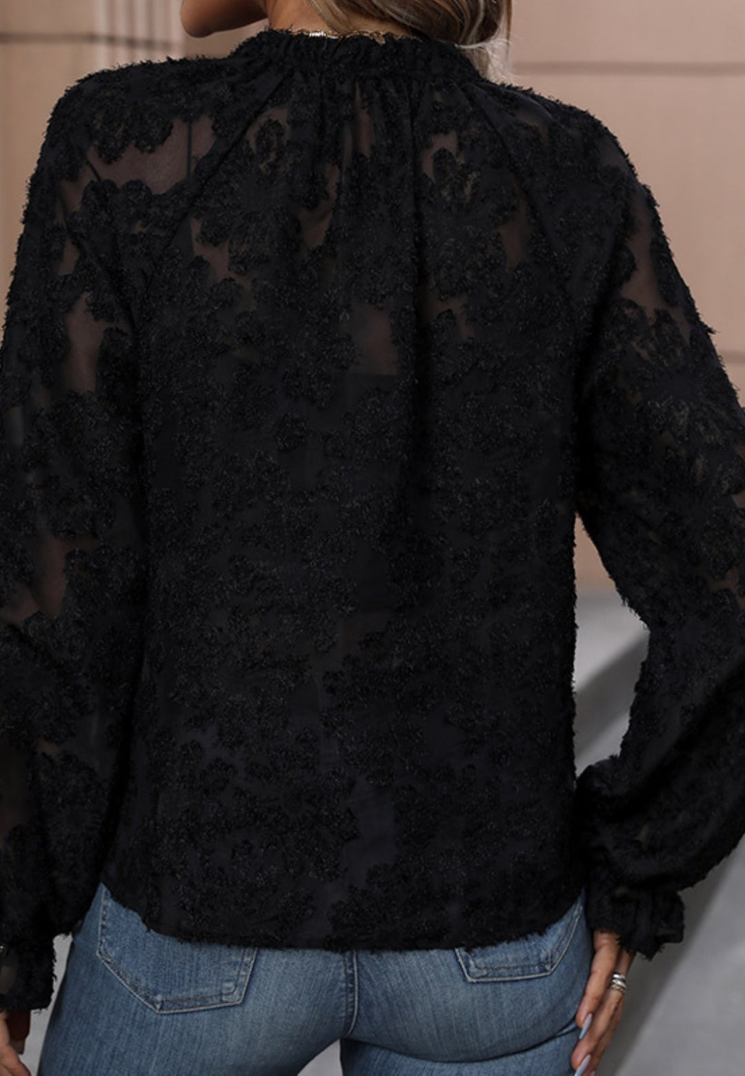 Camisa de encaje transparente con botones