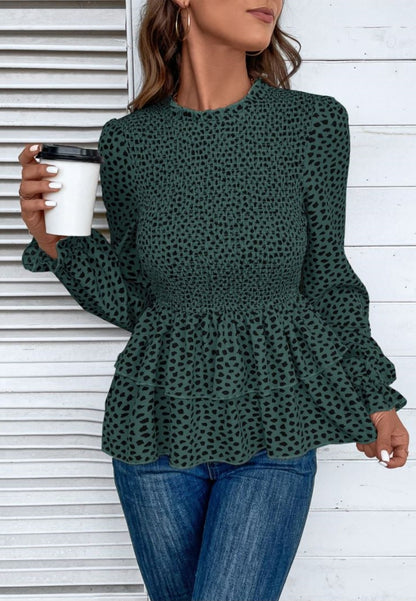Blusa peplum con capas y estampado de guepardo