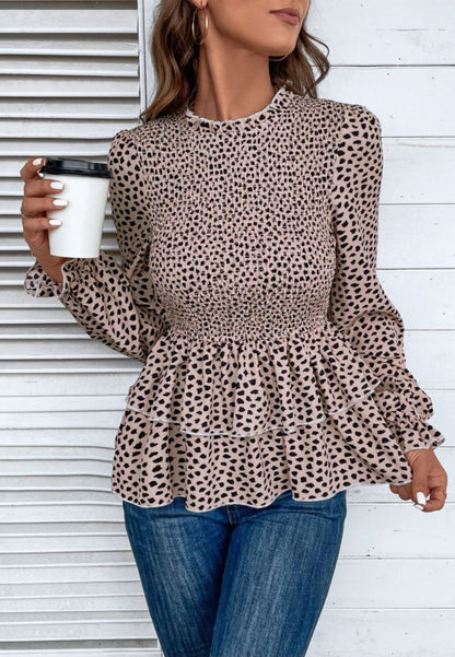 Blusa peplum con capas y estampado de guepardo