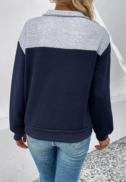 Two Tone Button Detail Textured Sweater