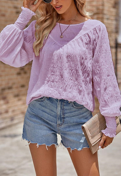 Shirred Cuff Textured Blouse