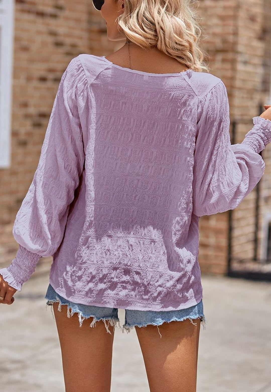 Shirred Cuff Textured Blouse