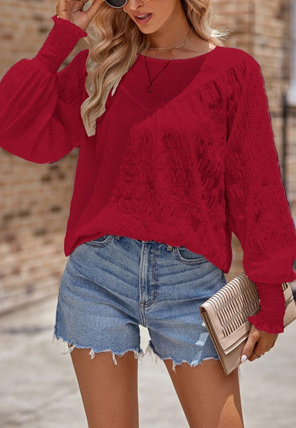 Shirred Cuff Textured Blouse