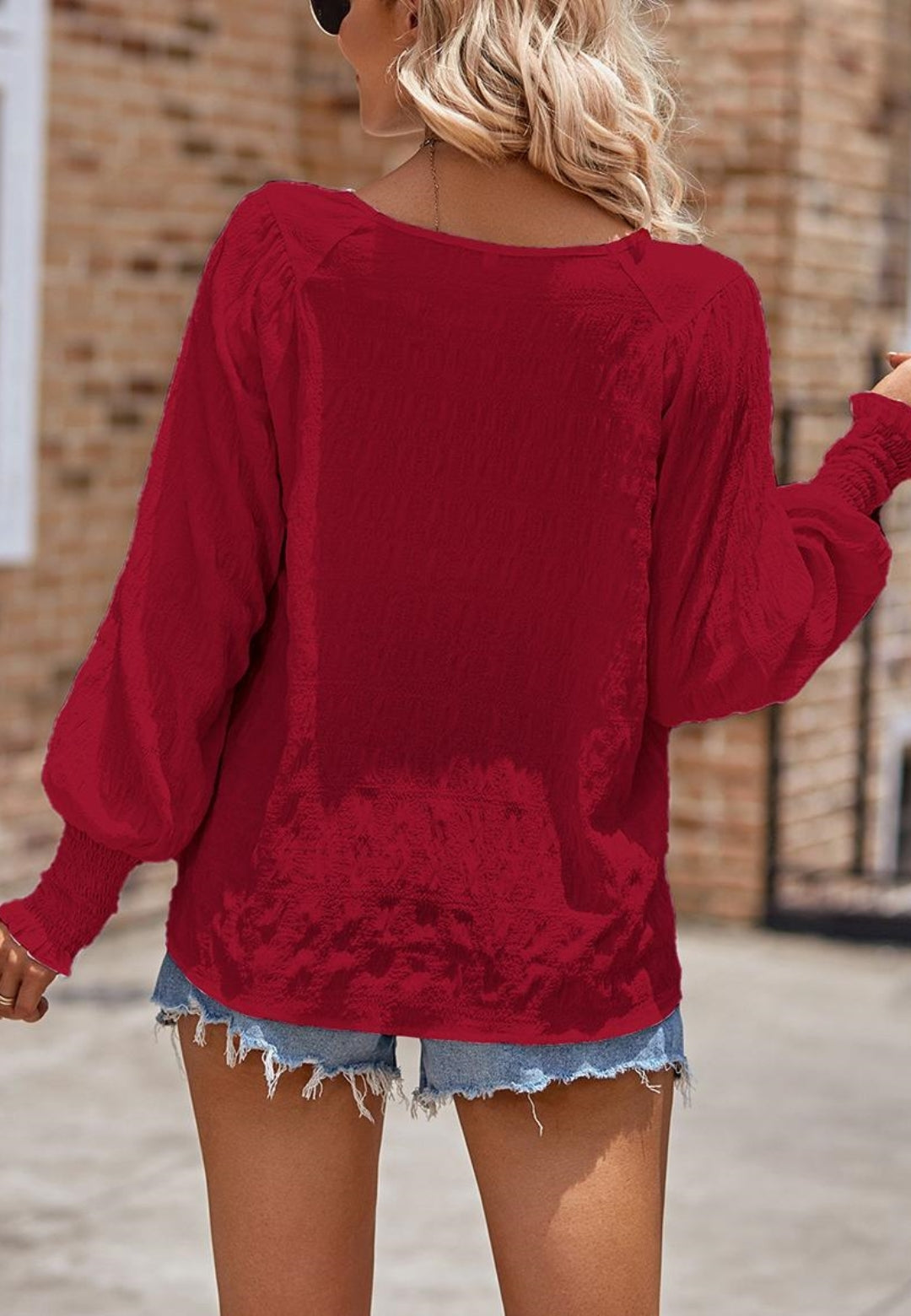 Shirred Cuff Textured Blouse