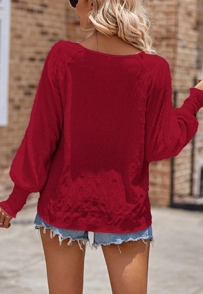 Shirred Cuff Textured Blouse