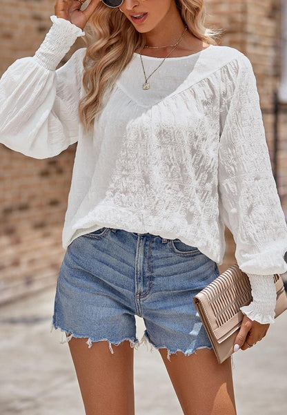 Shirred Cuff Textured Blouse