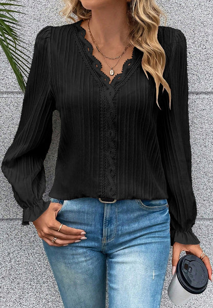 Crochet Lace Trim Textured Blouse