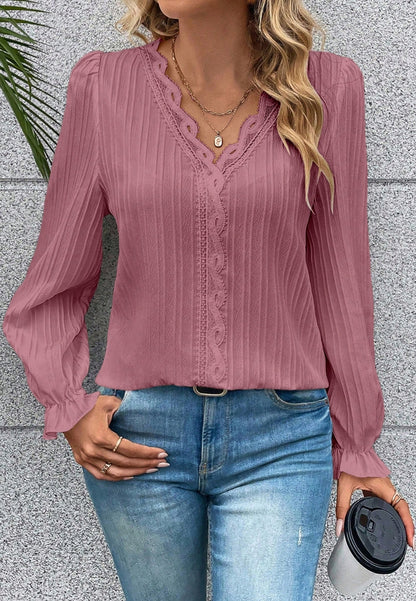 Crochet Lace Trim Textured Blouse