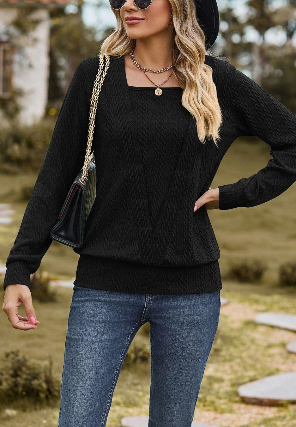 Square Neck Cable Knit Sweater