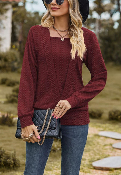 Square Neck Cable Knit Sweater