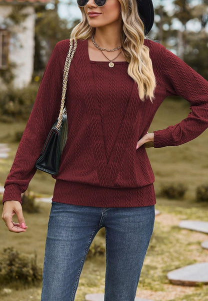 Square Neck Cable Knit Sweater