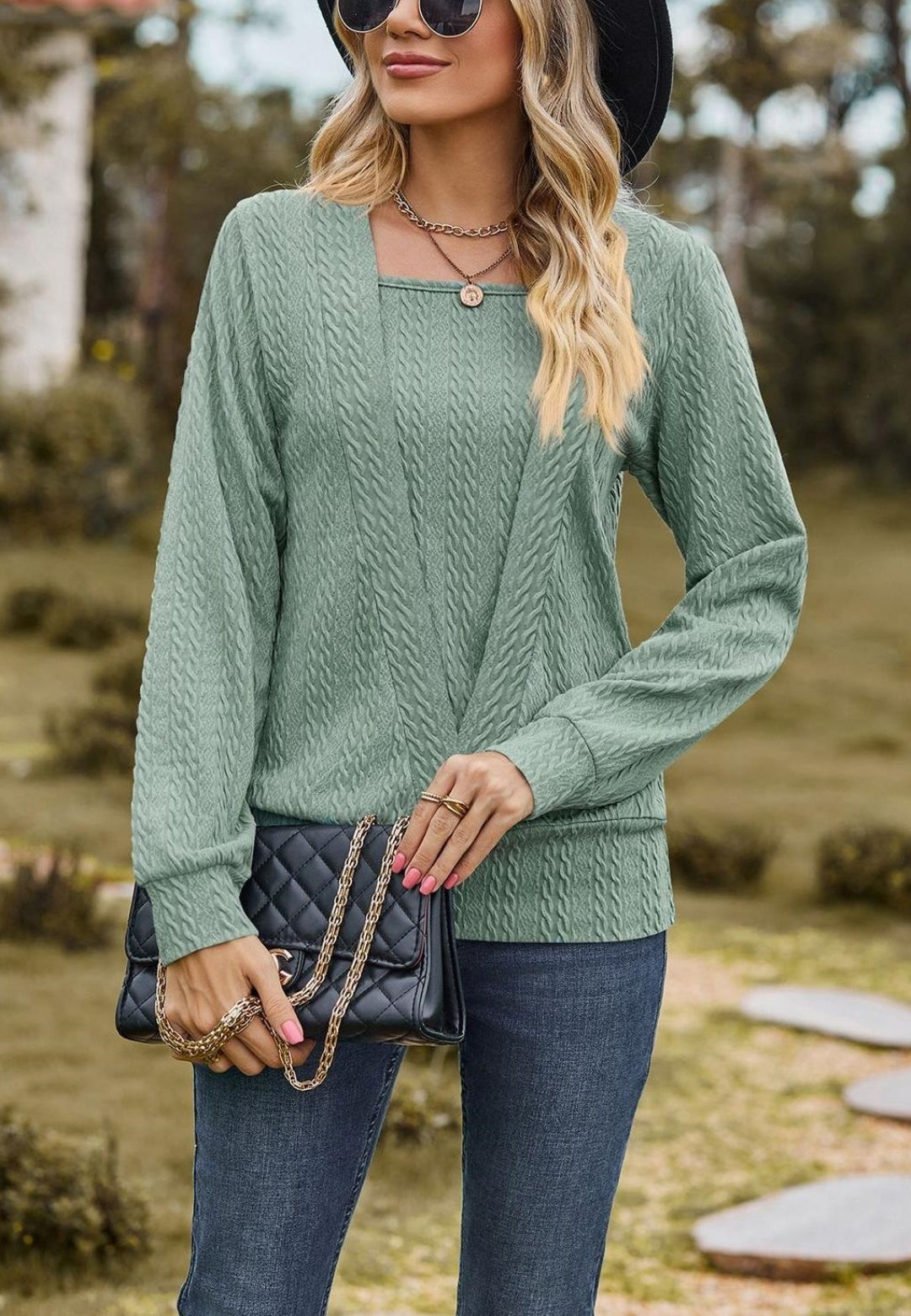 Square Neck Cable Knit Sweater