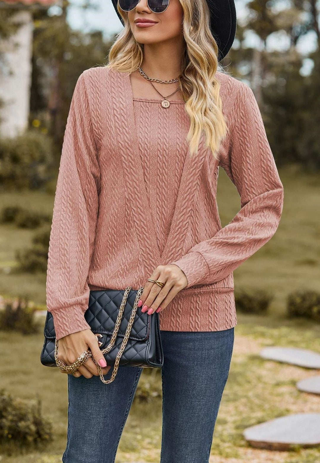 Square Neck Cable Knit Sweater