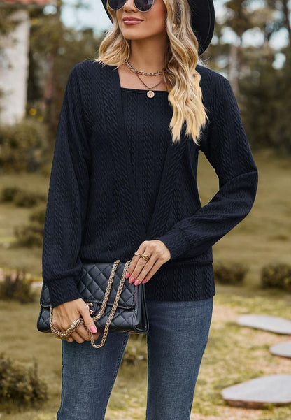 Square Neck Cable Knit Sweater