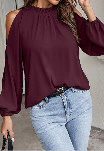 Cold Shoulder Long Sleeve Blouse