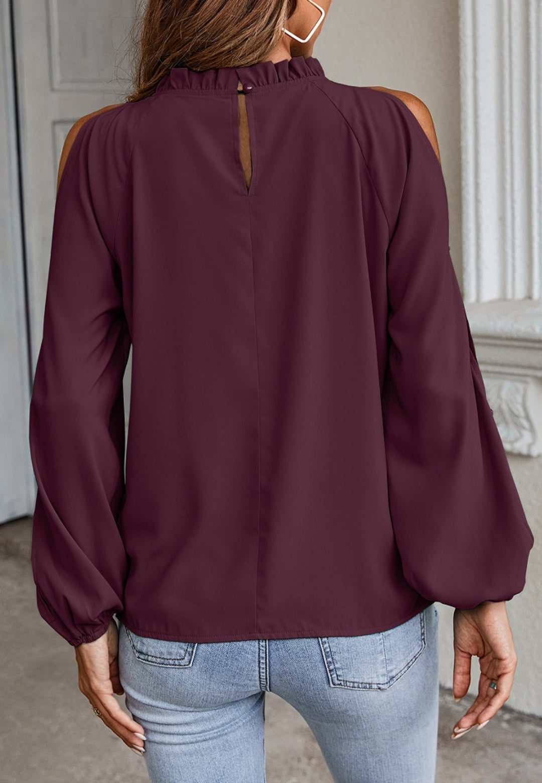 Cold Shoulder Long Sleeve Blouse