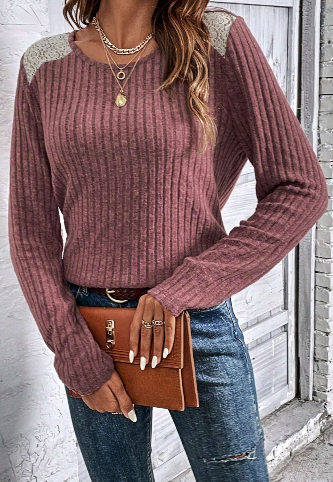 Lace Shoulder Detail Knit Sweater