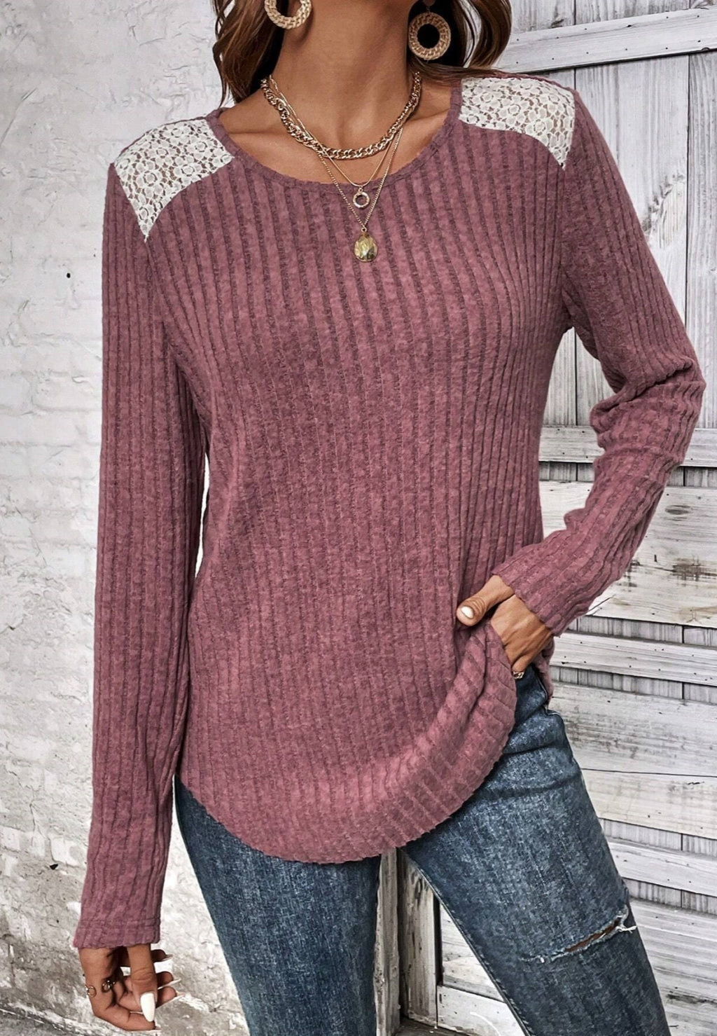 Lace Shoulder Detail Knit Sweater