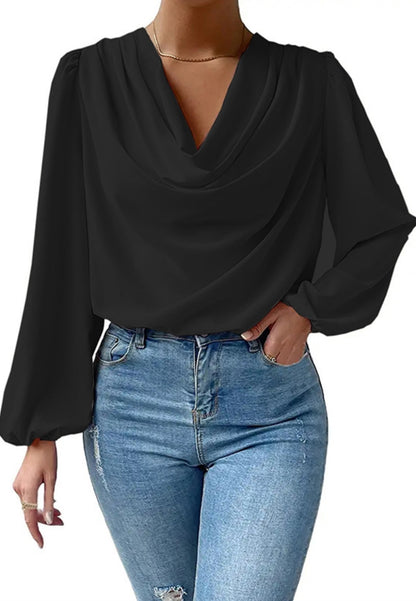 Cowl Neck Bishop Sleeve Blouse