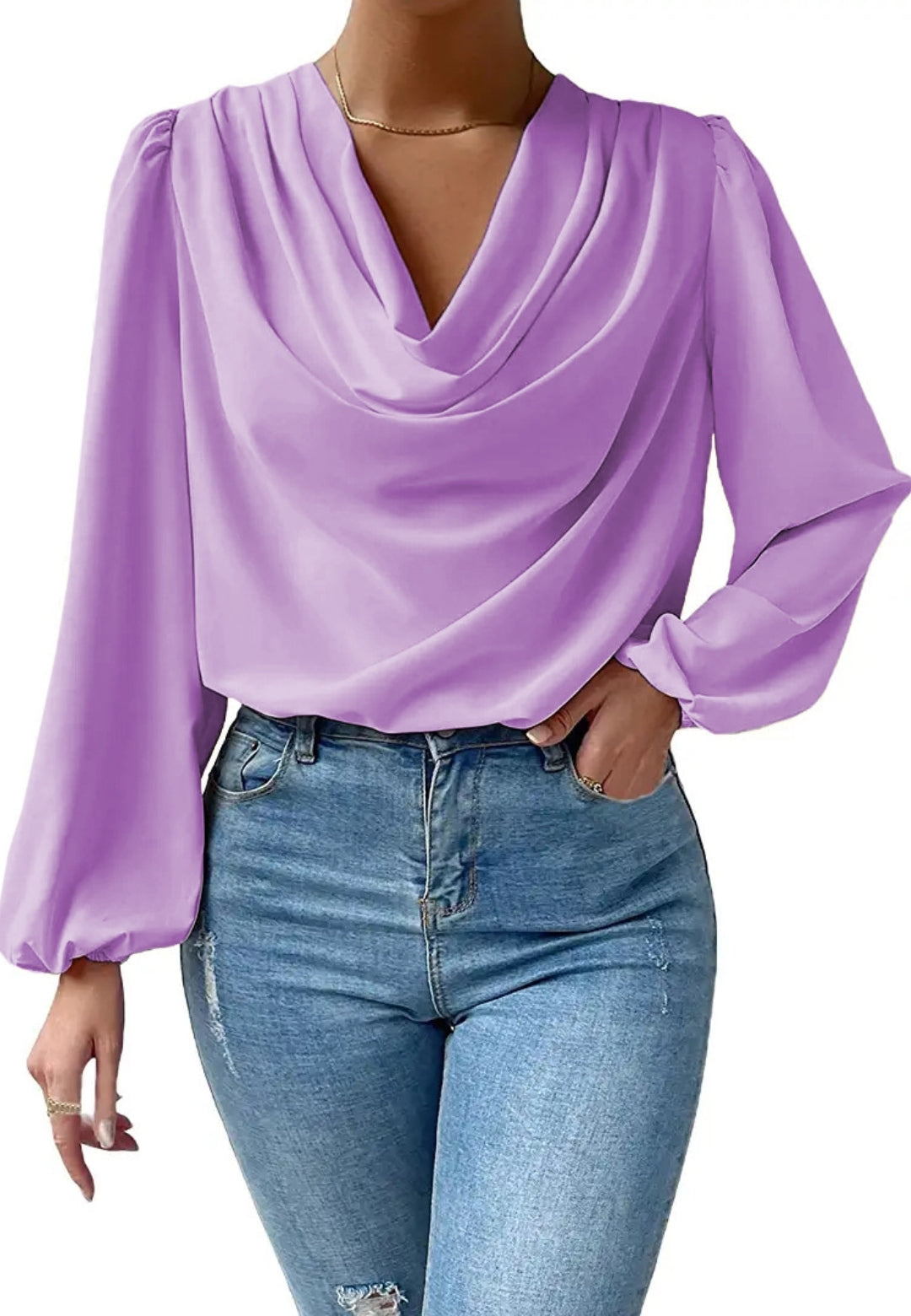 Cowl Neck Bishop Sleeve Blouse