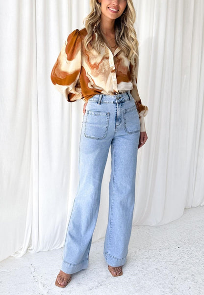 Multicolor Abstract Bishop Sleeve Blouse