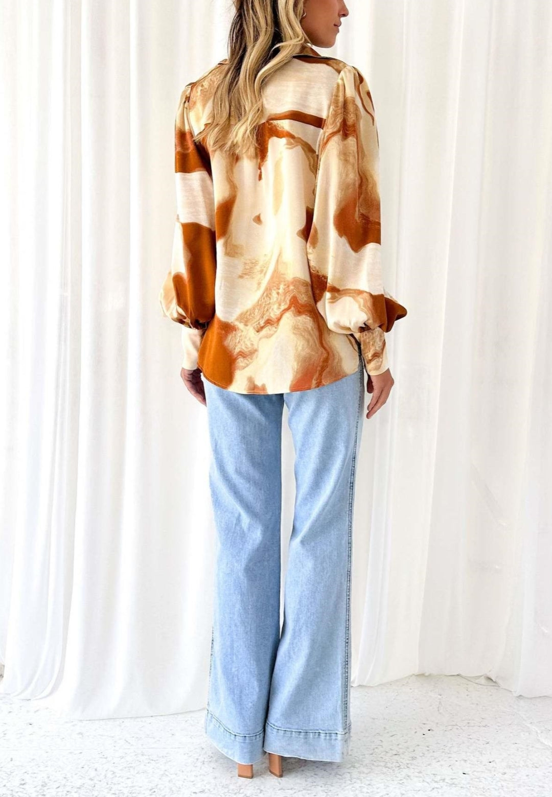 Multicolor Abstract Bishop Sleeve Blouse