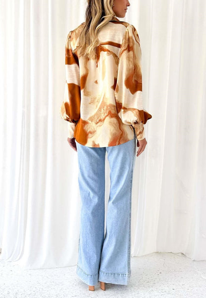 Multicolor Abstract Bishop Sleeve Blouse