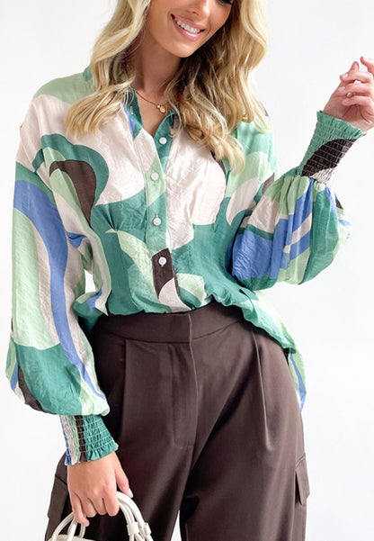 Abstract Print Pleated Waist Shirt
