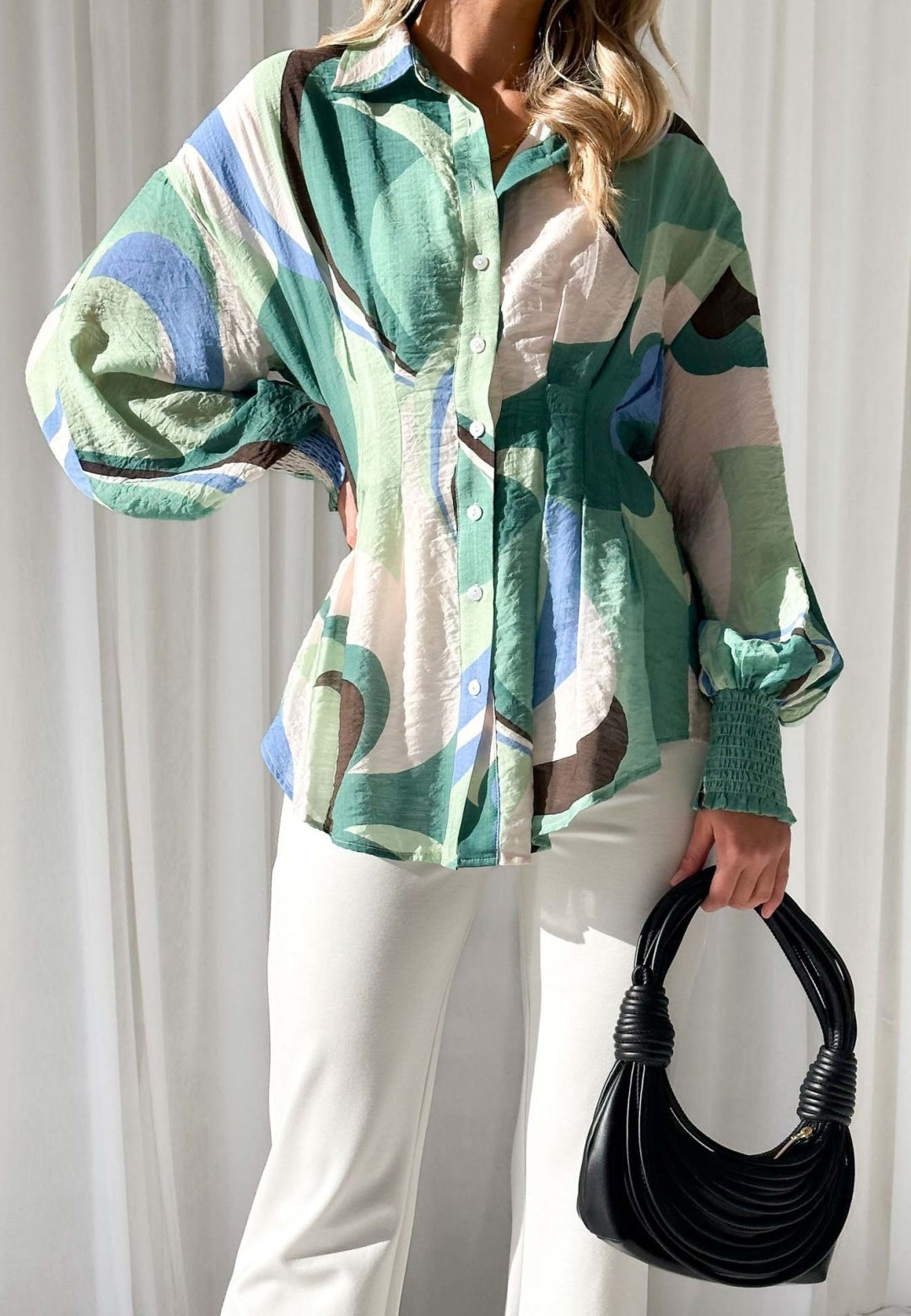 Abstract Print Pleated Waist Shirt