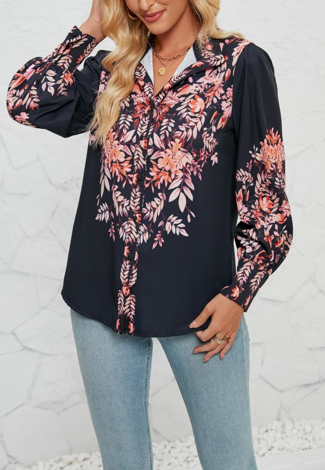 Floral Detailed Button Down Shirt