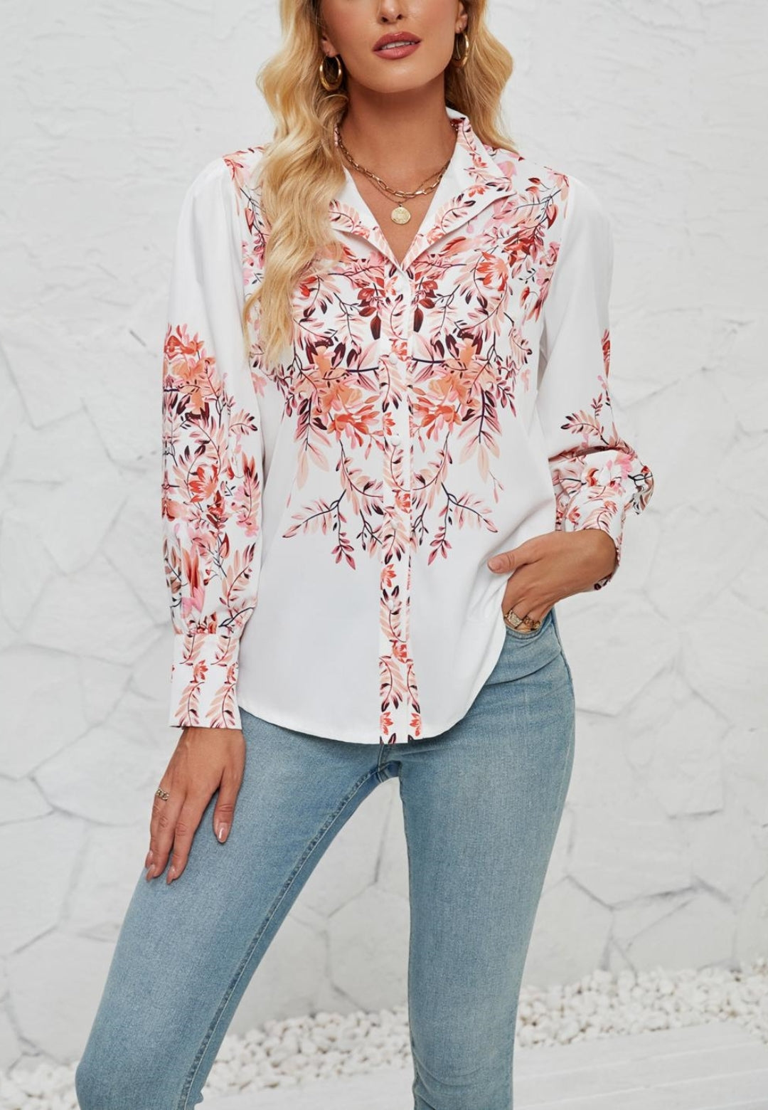 Floral Detailed Button Down Shirt
