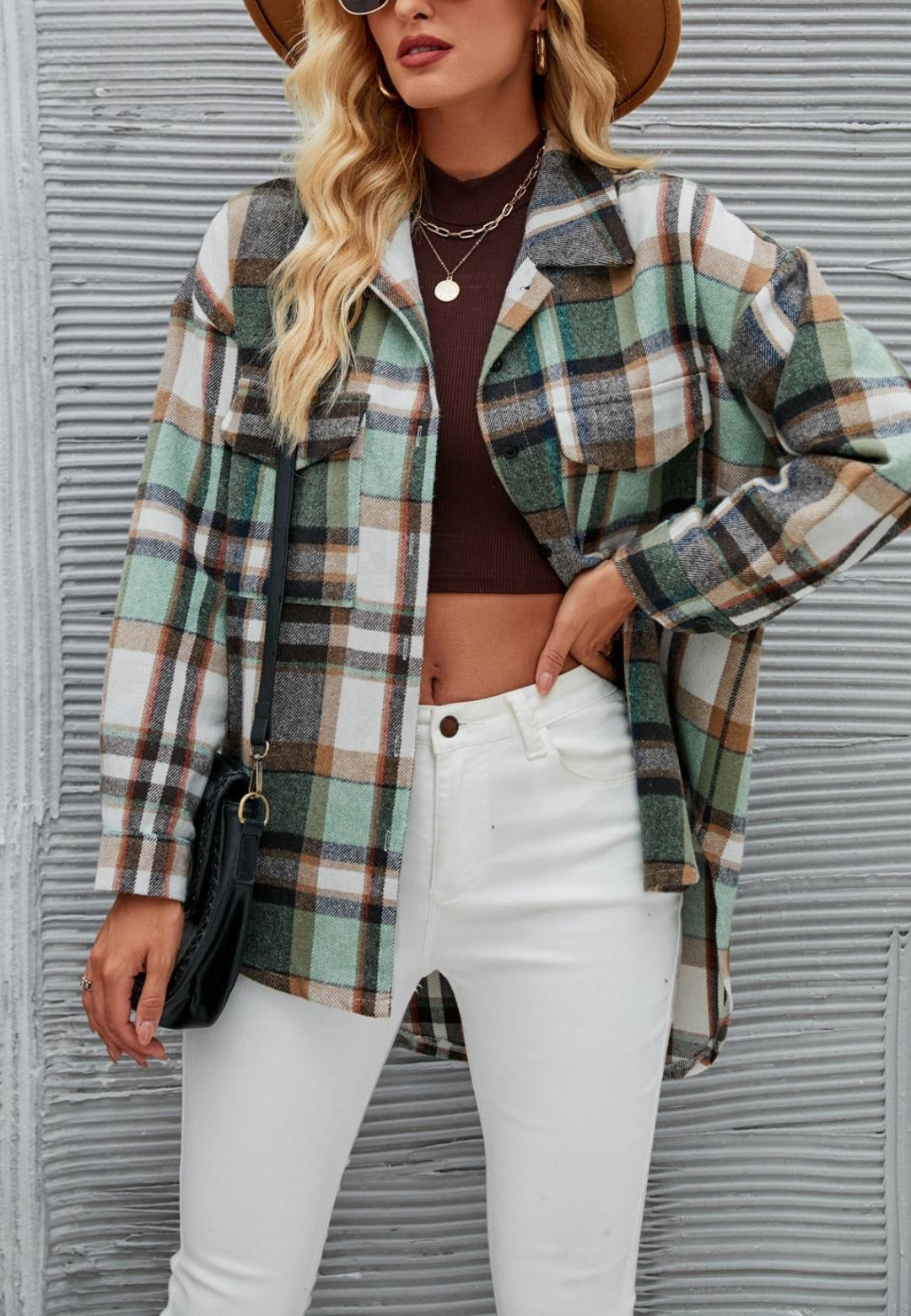 Chaqueta con botones y estampado de cuadros