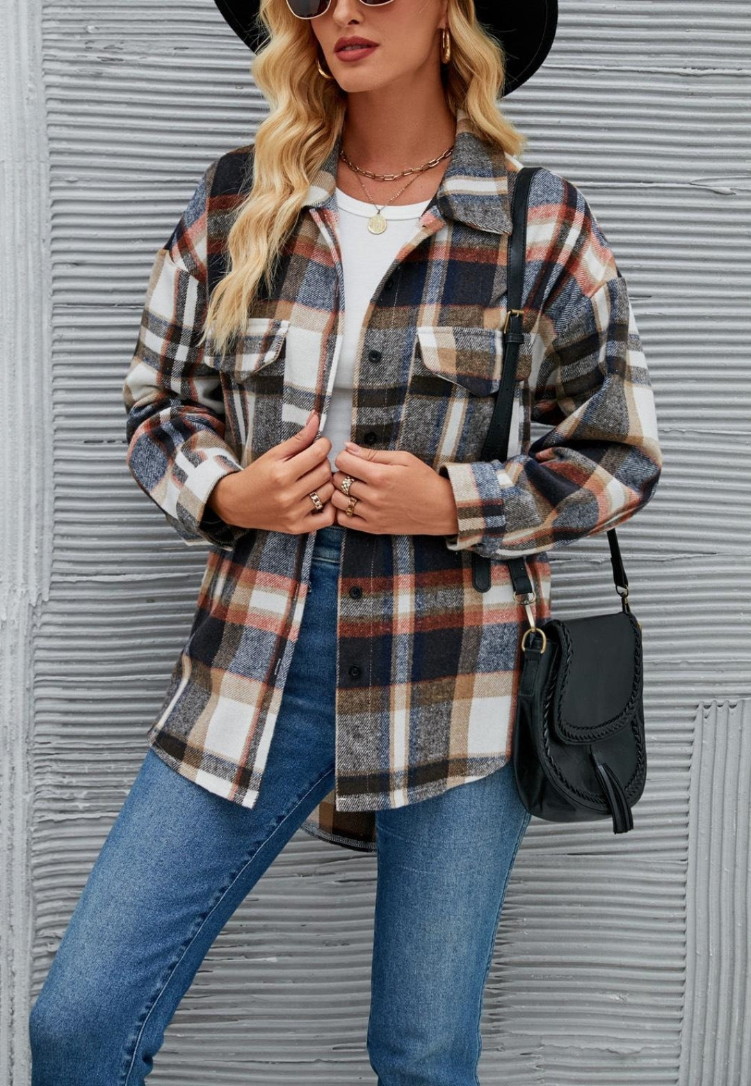 Plaid Pattern Button Down Shacket