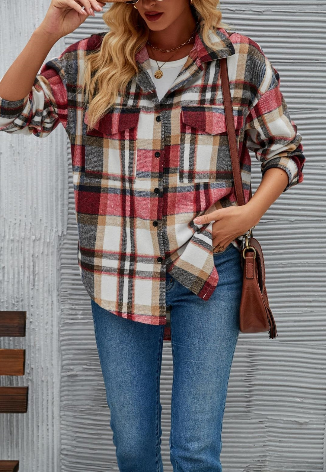 Plaid Pattern Button Down Shacket