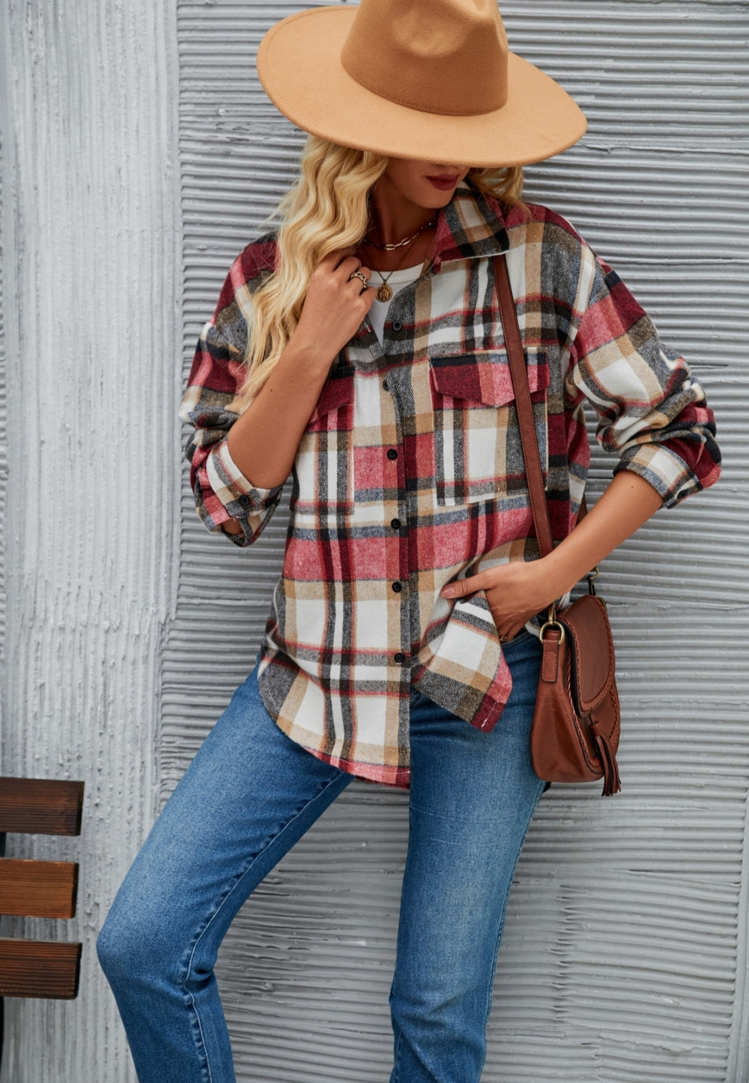 Chaqueta con botones y estampado de cuadros