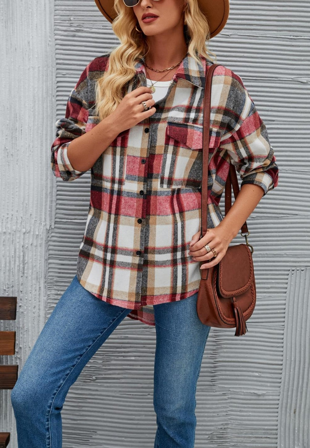 Chaqueta con botones y estampado de cuadros
