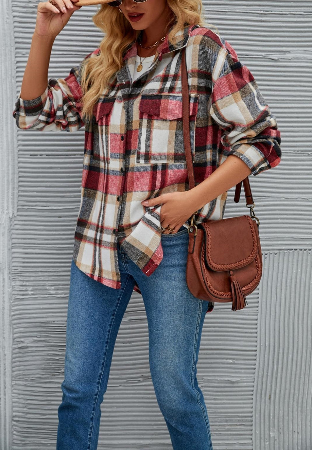 Chaqueta con botones y estampado de cuadros