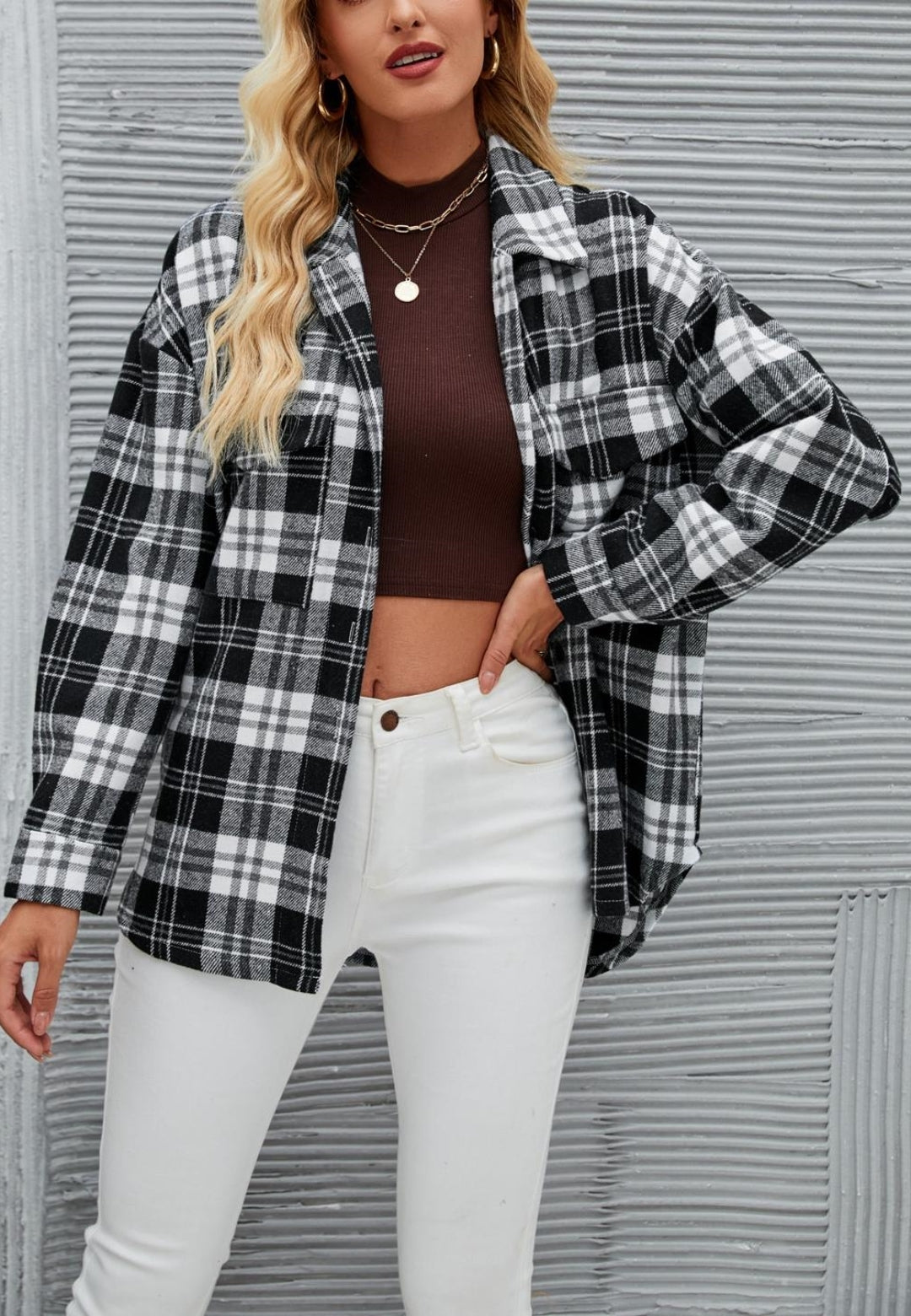 Classic Plaid Pattern Button Down Long Sleeve Shacket for Women – Anna-Kaci