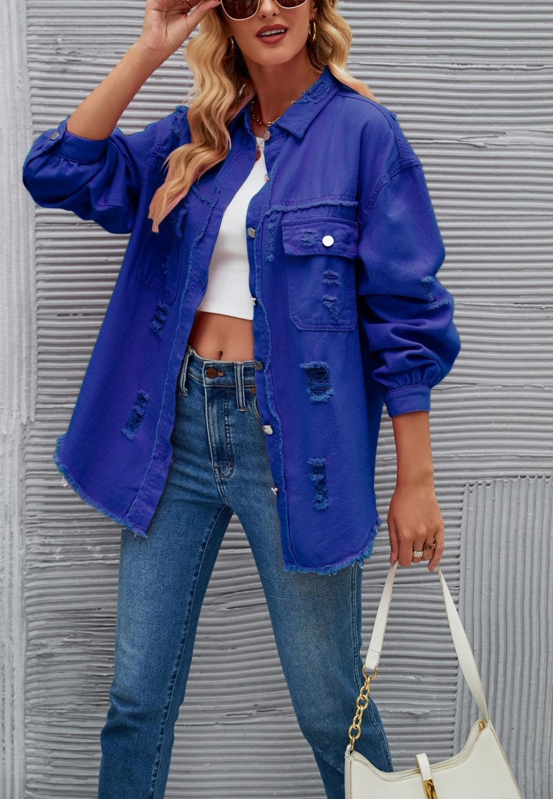 Solid Color Distressed Jacket