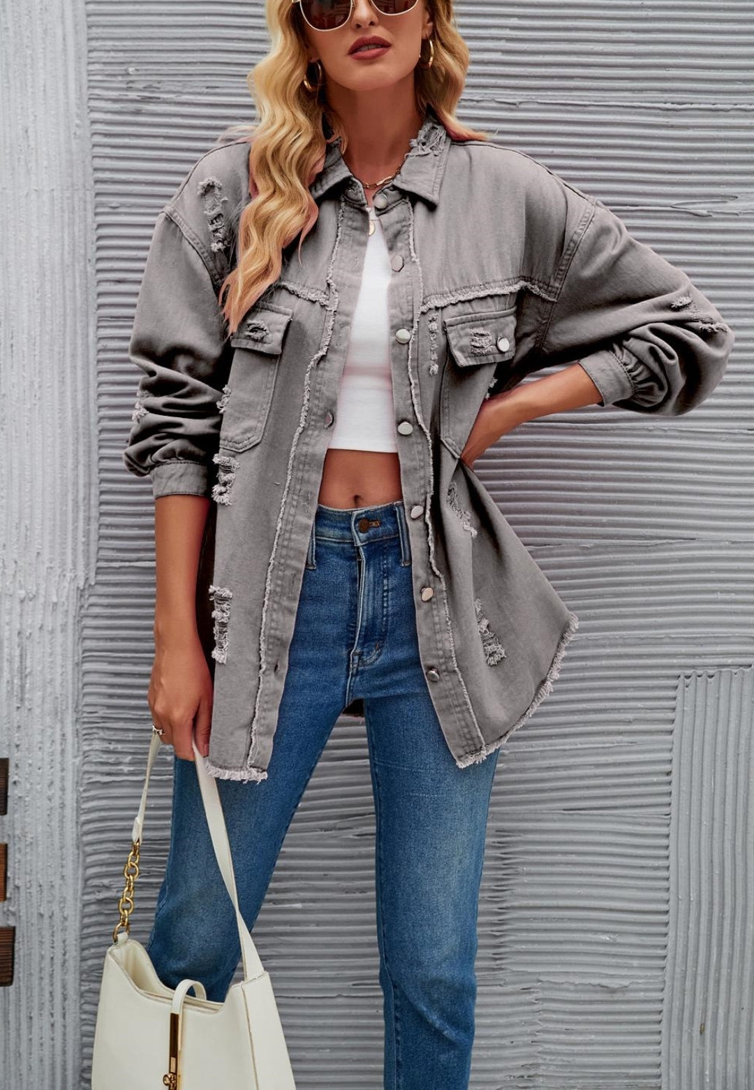 Solid Color Distressed Jacket
