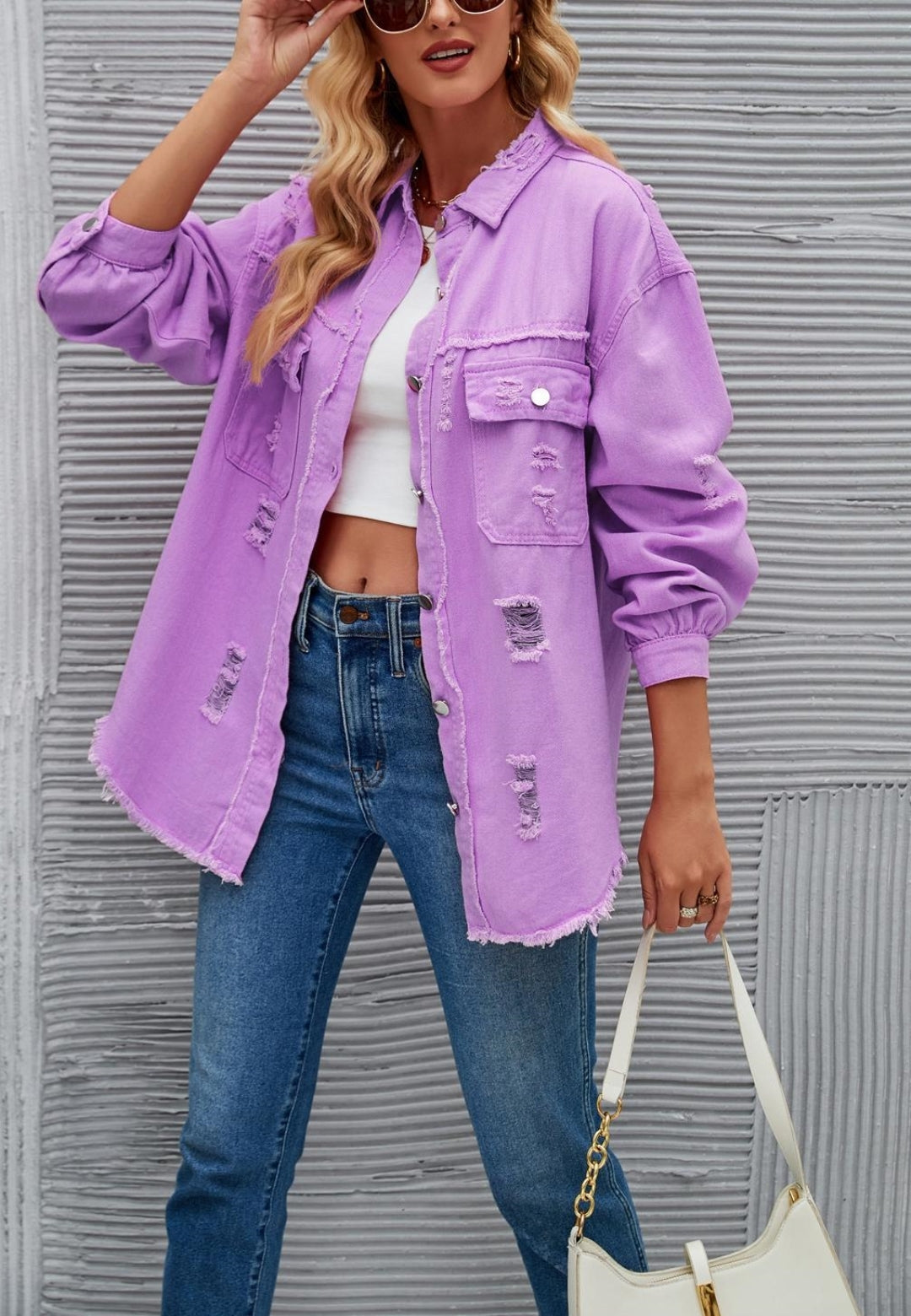 Solid Color Distressed Jacket