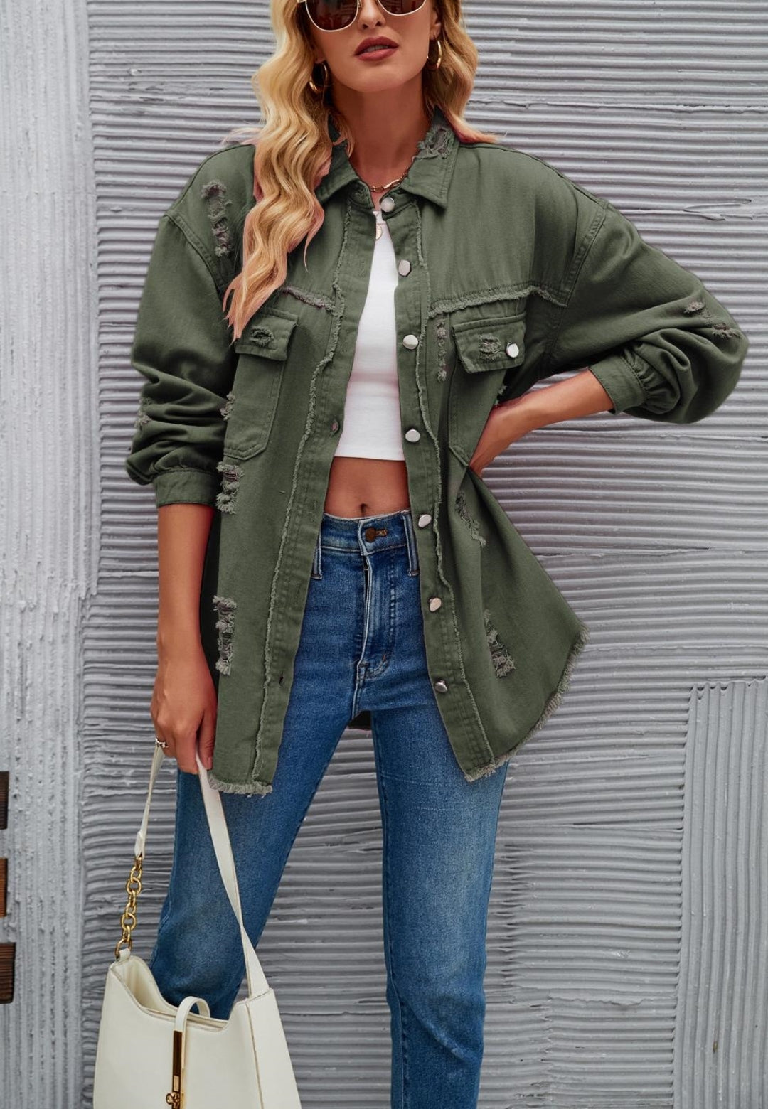 Solid Color Distressed Jacket