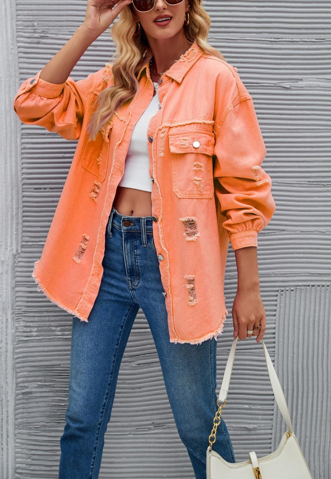 Solid Color Distressed Jacket