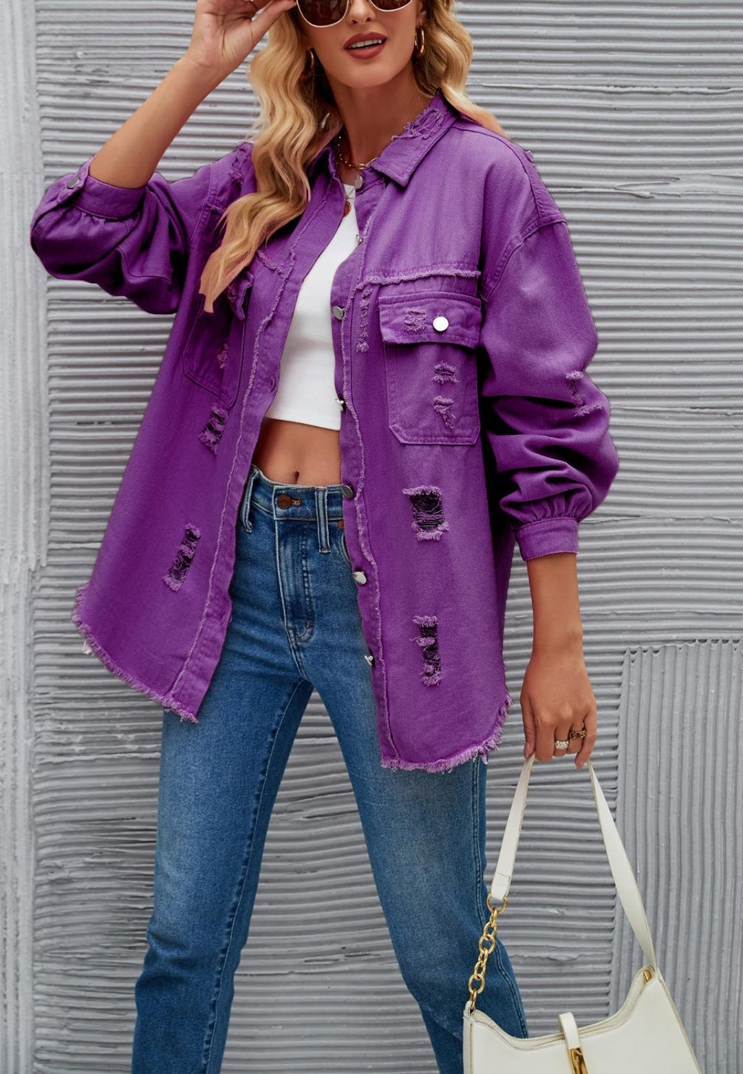 Solid Color Distressed Jacket
