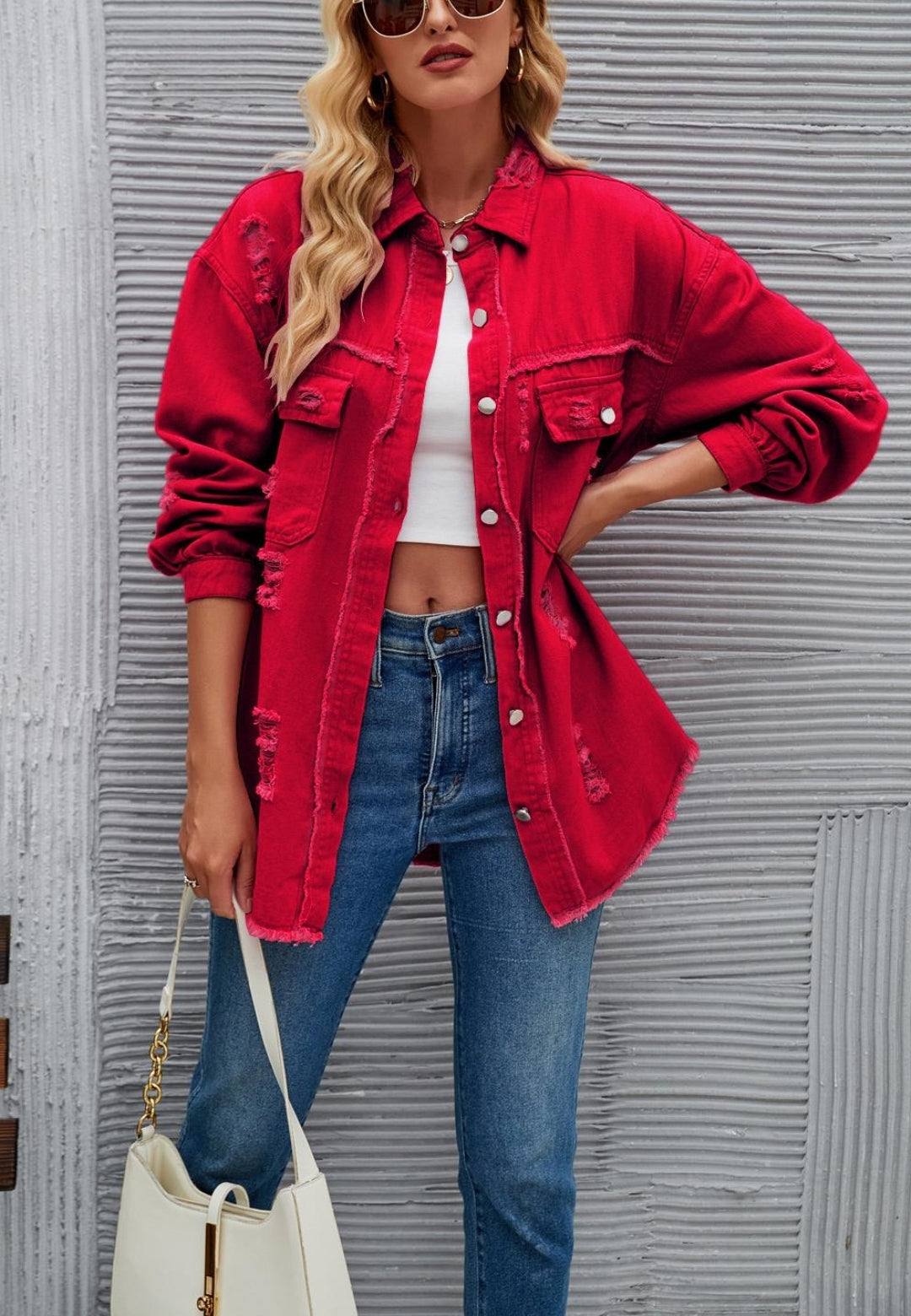 Solid Color Distressed Jacket