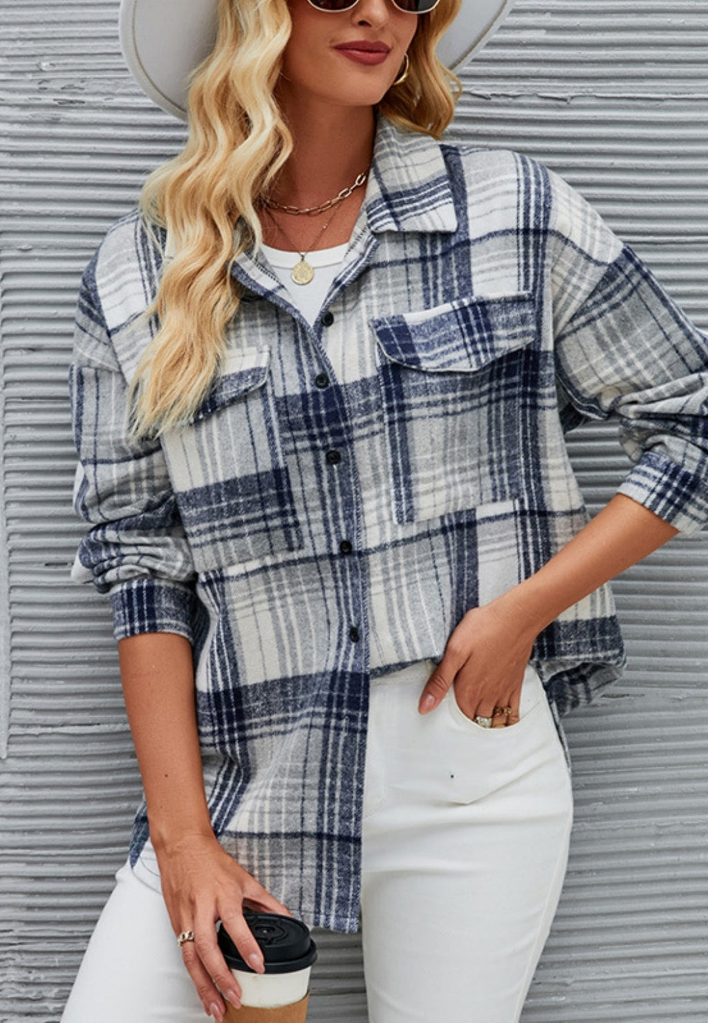 Camisa con botones y cuello con estampado de cuadros