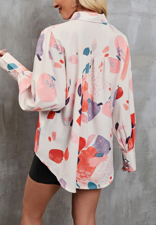 Abstract Print Curved Hem Shirt