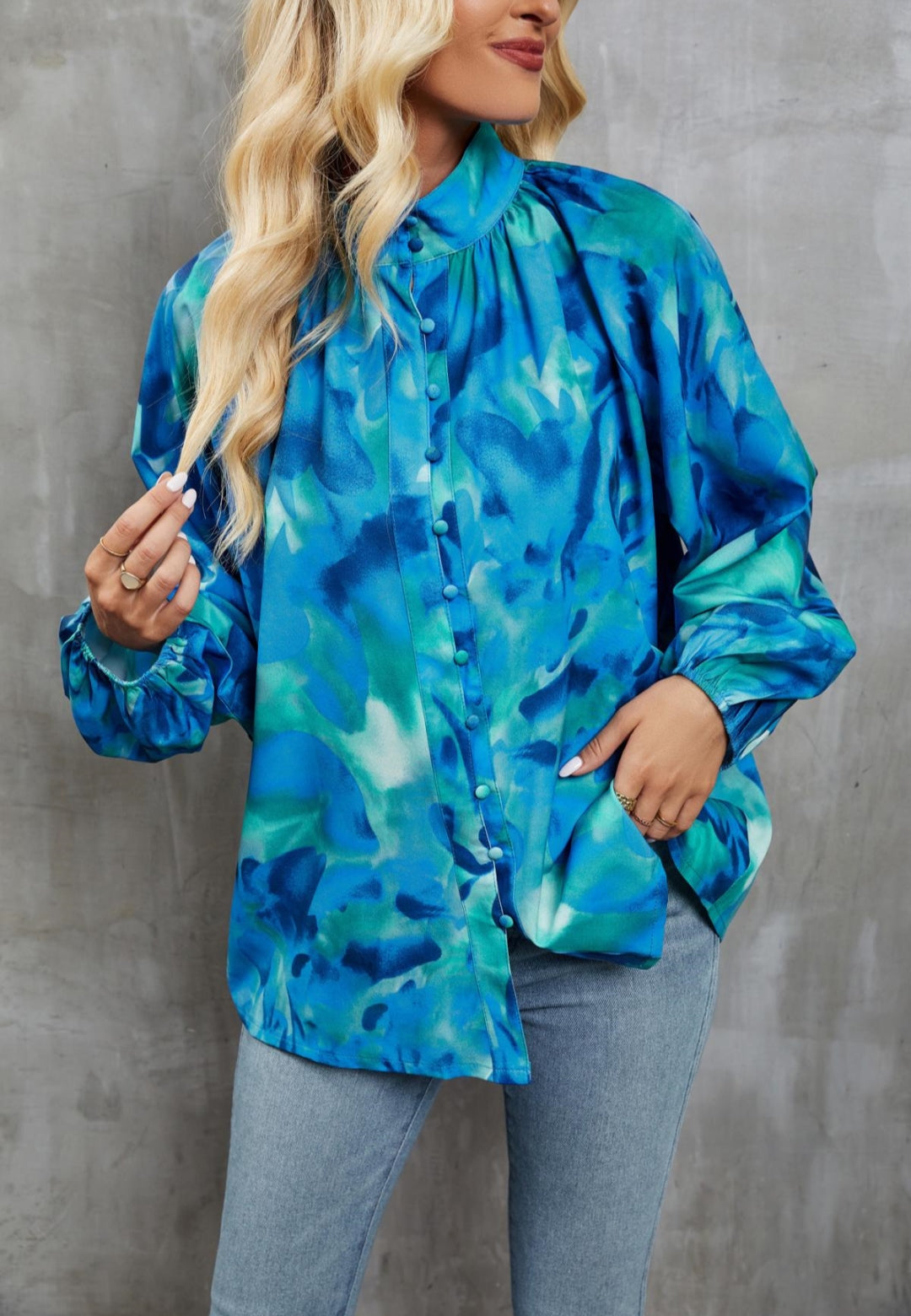 Abstract Print High Neck Shirt