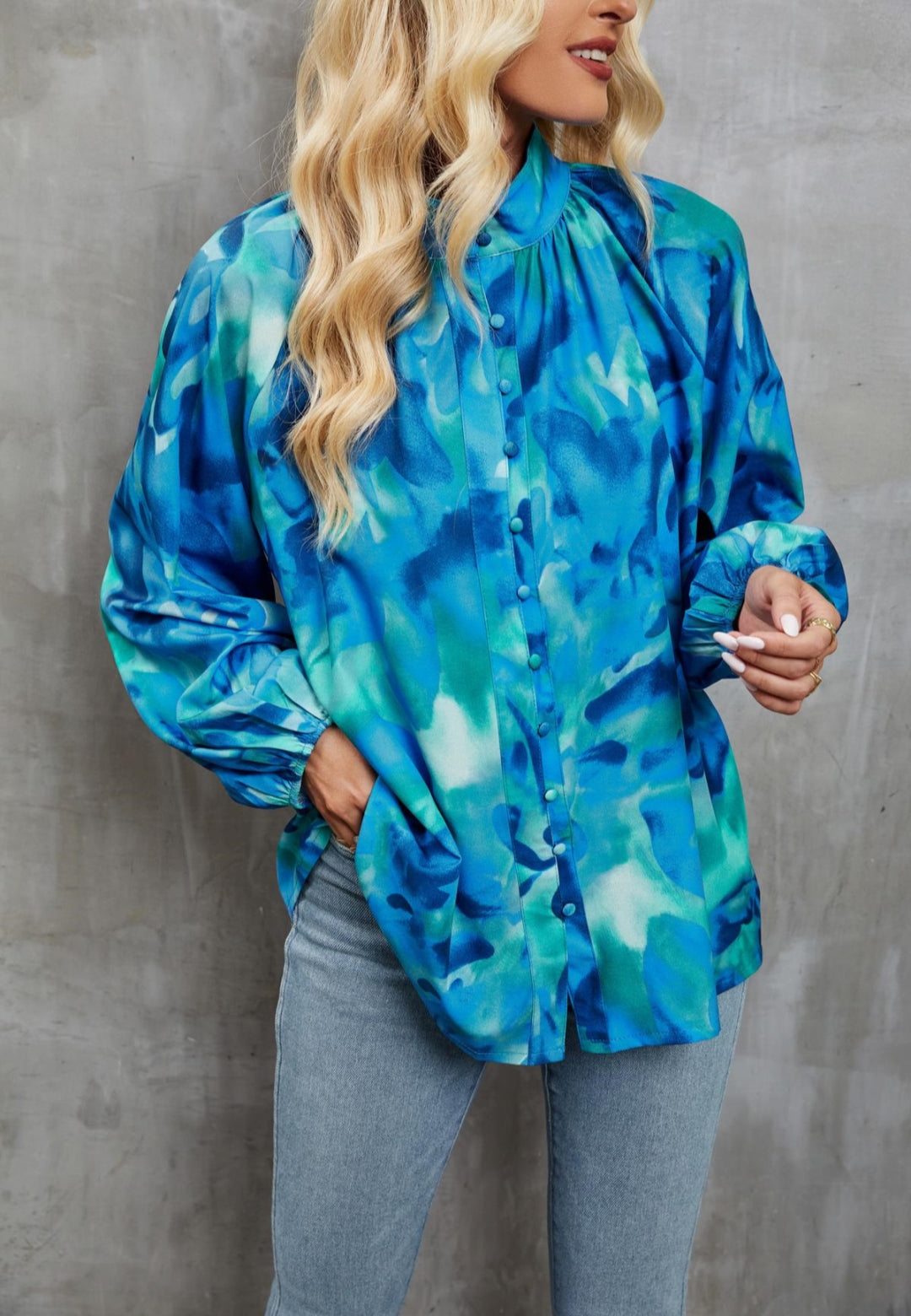 Abstract Print High Neck Shirt